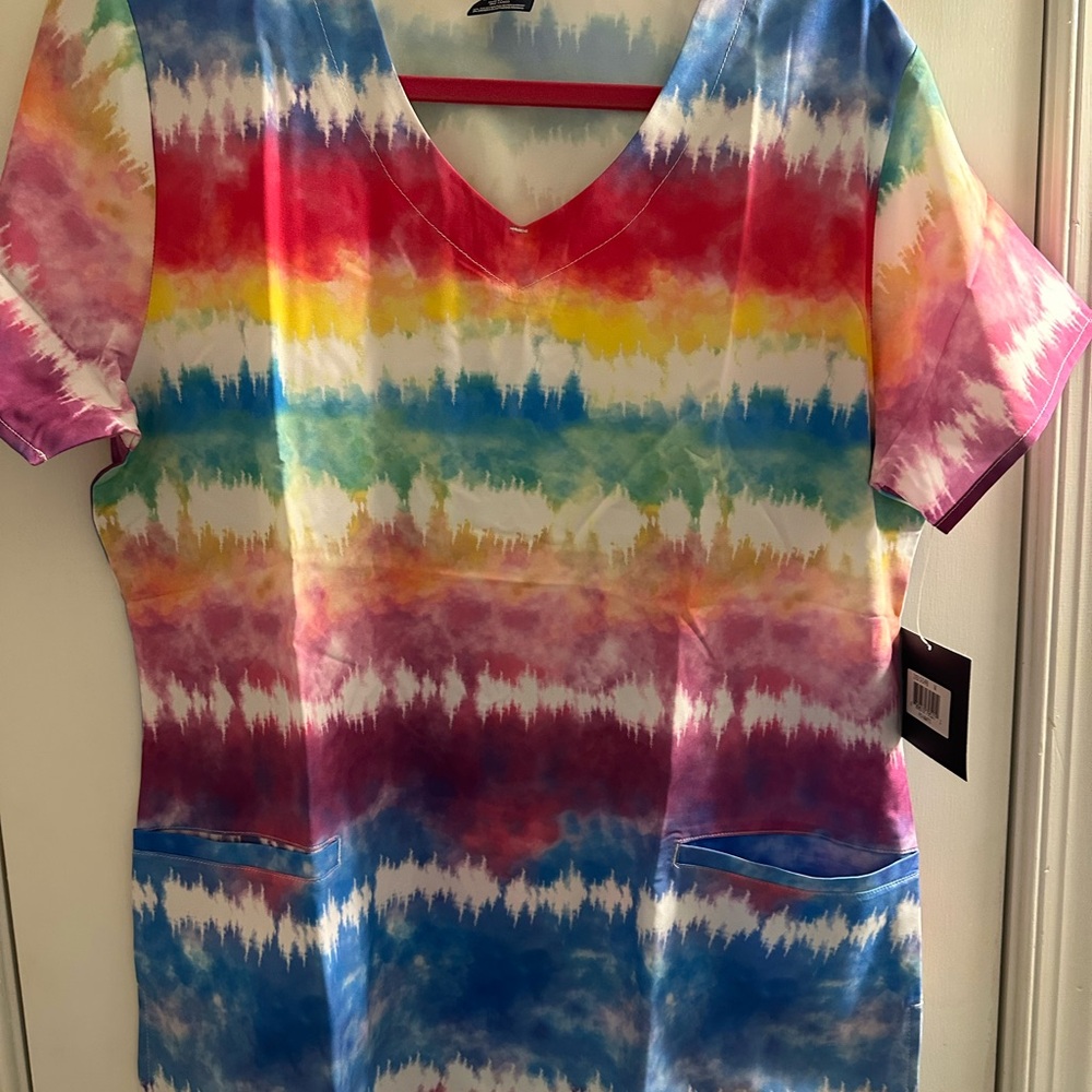 Vibrant Rainbow Tie-Dye Women's scrub top